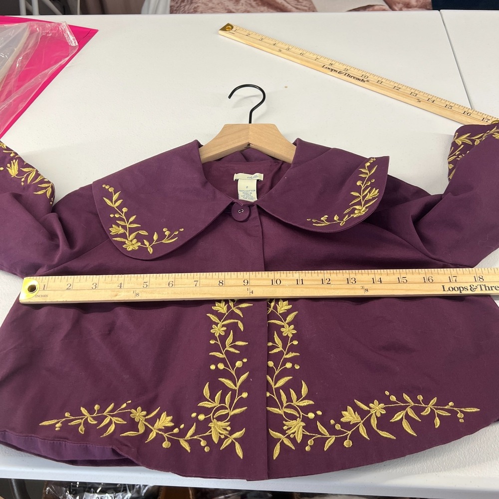 Anthropologie Odille Bolero Jacket Women's 2 Purple Gold Embroidered Cotton - Picture 13 of 16